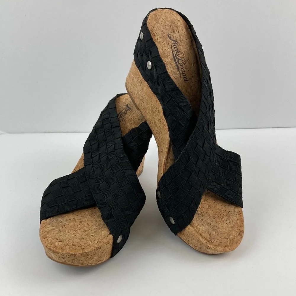 Lucky Brand Women’s Black Strap Cork Platform Sandals sz 7.5
